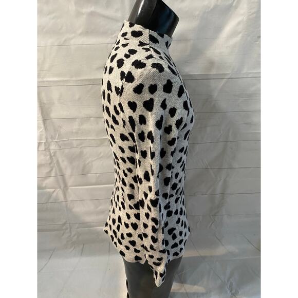 LOFT Sweater Women’s Medium Petite Heart Print Mock Neck Wool Blend Sweater EUC - Picture 6 of 9